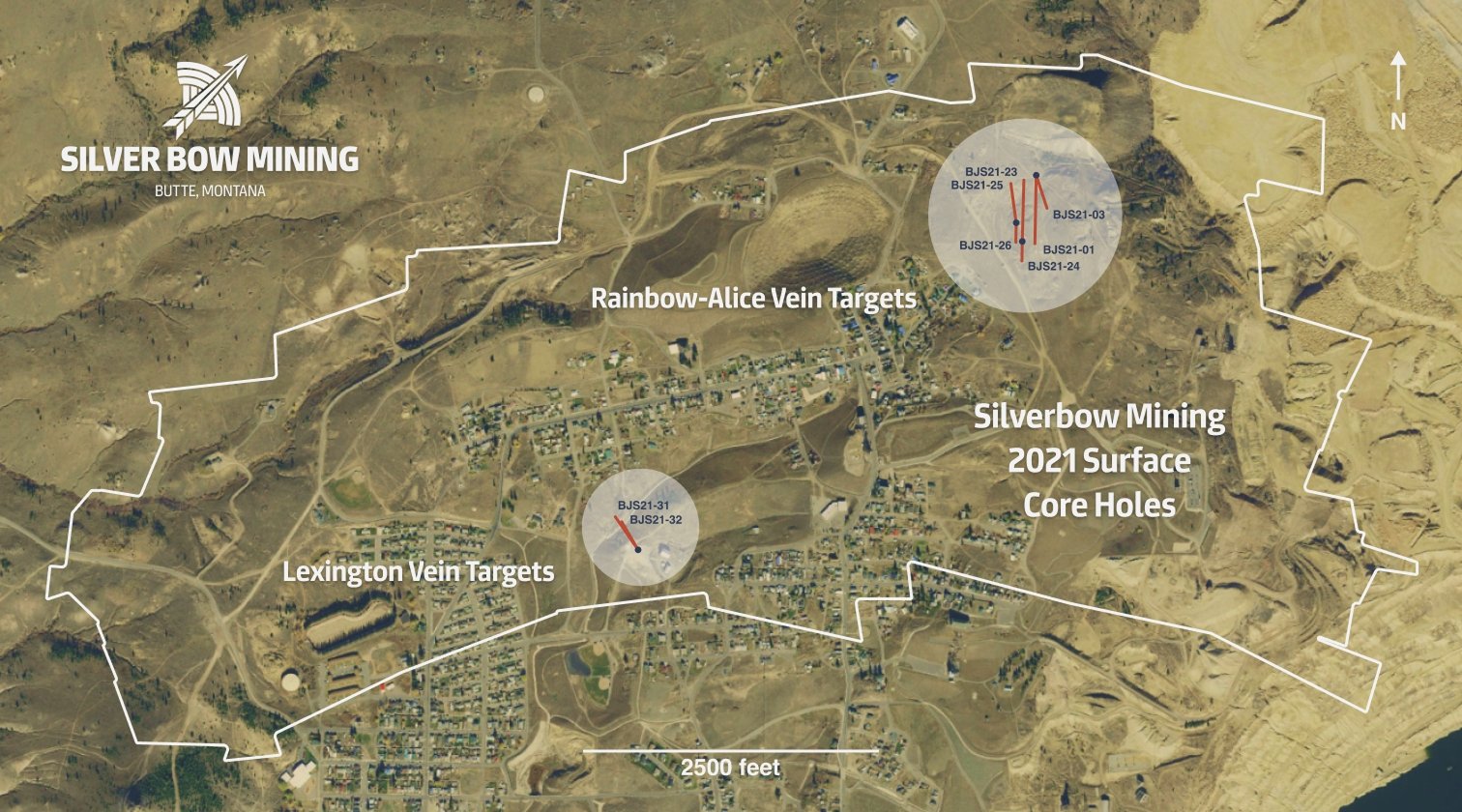 Investment map of the Silver Bow Mining claim position in the Butte Mining District
